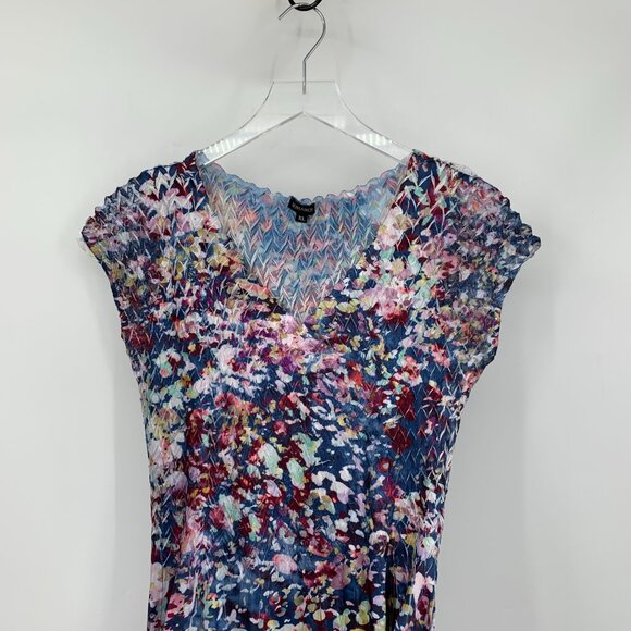 Komarov midi floral dress Charmeuse blue shift a-line modern lace X-Large XL - Picture 2 of 4